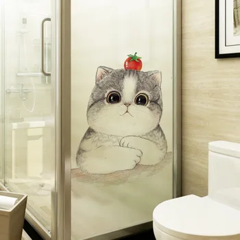 Matinio stiklo lipdukai šviesos nepermatomas vonios lango apdaila animacinių filmų cute kačių namų puošmena sienų lipdukai ant sienos