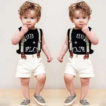 Mažmeninės vieną rinkinį m. vasaros vaikų drabužių rinkinius, Juoda Liemenė+Suspender Šortai gražus 2vnt berniukas rinkiniai firminių vaikai nešioja