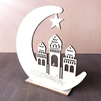 Mediniai Ramadanas Eid Mubarakas Moon Star Islamas Kabo Pakabukas Plokštė Su LED Šviesos Ornamentu Namų Dekoro 