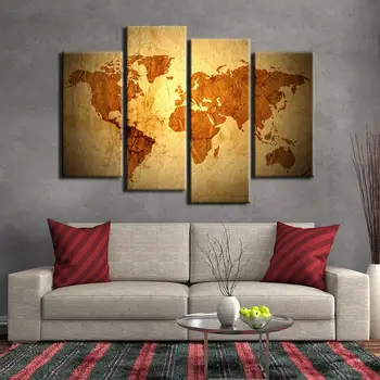 Meno spausdinti piešimo dekoro namuose 4 Gabalėliai, įrėminti dažymas purkštuvu, apdailos abstraktaus pasaulio žemėlapyje sienos meno plakato nuotrauką F2477