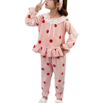 Mergaičių naktiniai marškiniai, pižamos Komplektas Žiemos Paauglių Pijamas Flanelė Sleepwear dvipusis Aksomo Kūdikių Pižamos Vaikams, Drabužiai, naktiniai drabužiai Homewear 3-14Yrs