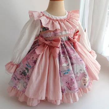 Merginos Ispanijos Suknelė Vintage Lolita Princess Lankas Žiedų, Saldus Šalies Kamuolys Suknelės Kūdikiams Ispanija Suknelės, Šaliai, Dėvėti Frock Vaikams