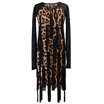 Merginos lotynų Šokių Kostiumas Pakraštyje Leopard Suknelė Akių Latina Perforamance Suknelės Salsa Etape Drabužių, Sportinių Šokių Drabužiai JL1039
