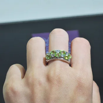 MH Natūrali žalioji olivīns brangakmenio klasikinis Pavasario jausmas žiedas 925 Sterlingas Sidabro Fine Jewelry vestuvių moteris, mergina tauriųjų Dovanų dėžutėje
