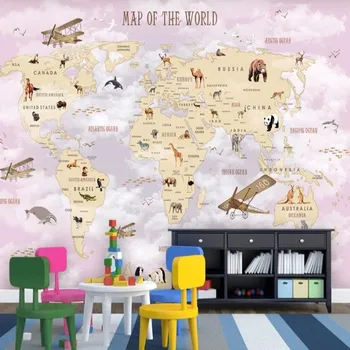 Milofi Individualų 3D Šiaurės Animacinių filmų Karšto Oro Balionų Pasaulio Žemėlapyje Didelis TV foną freskos