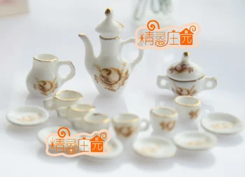 Mini lėlių Kavos mini baldų priedai arbatos keramikos arbatos rinkinys 15 rinkiniai abstrakčios gėlės