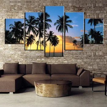 Modulinė Nuotrauka 5 Gabalus HD Spausdinti Kokoso palmių Paplūdimyje Tapybos Šiuolaikinės Dekoratyvinės Miegamojo Kambarį Namuose