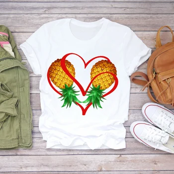 Moteriški Grafinis Moterų Tee Marškinėliai Moterims Vasaros Ananasų Laiškas Išspausdintas Saldus Vaisių Camisas marškinėliai T Shirt