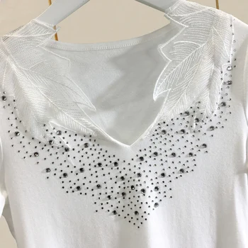 Moteriški Marškinėliai 2020 Metų Vasaros korėjos Stiliaus Naujas Akies Susiuvimo Diamond trumpomis Rankovėmis Balti Marškiniai Ponios Viršūnės T-shirt Moterų Marškinėlius