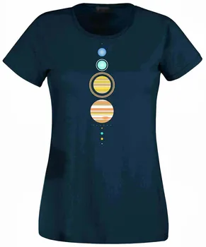 Moteriški Saulės Sistema T-Shirt - Juokingi marškinėliai kosmoso astronomijos mados retro planetos