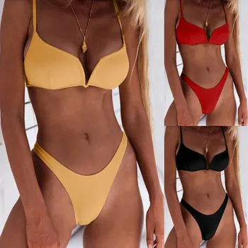 Moterys, Kasdien Bandeau Tvarstis Bikini Komplektas, Push-Up Brazilijos Maudymosi Kostiumėliai Paplūdimio Smėlio Paplūdimio Atsitiktinis Moterų Maudymosi Kostiumėlį Maillot De Bain