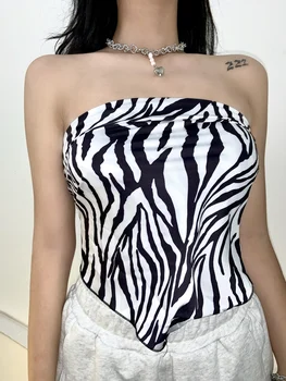 Moterys Vasarą Šilko Zebra Modelis Leopard Karvė Seksualus Bakas Vamzdžio Viršus Be Rankovių Off Peties Slim Vest Tee