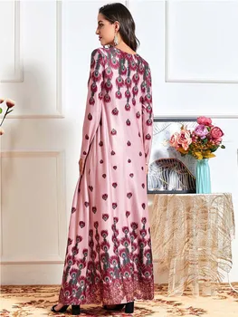 Moterys visą rankovės etninės maxi Suknelė gėlių spausdinti Swing Suknelė aukšto juosmens afrikos dashiki Musulmonų Ramadano drabužius, plius dydis VKDR2471