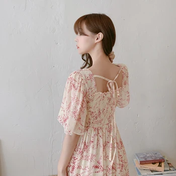 Moterų Atsitiktinis Vasaros Derliaus Suknelės Gėlių Atspausdintas Šifono Suknelė Aikštėje Apykaklę, Trumpas Rankovės Lady 