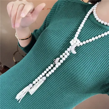 Moterų mados juvelyrikos micro inkrustacijos cirkonis drugelis priedai gėlavandenių perlų vėrinį kutas pakabukas ilgas megztinis grandinės