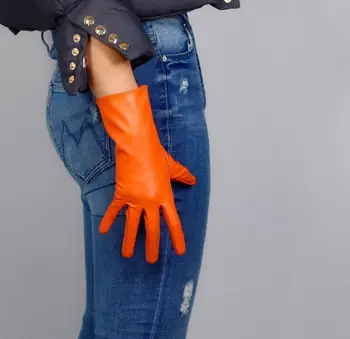 Moterų mados seksualus slim dirbtiniais pu odos pirštinės lady klubo veiklos oficialų šalies oda ilgai oranžinės spalvos pirštinės 50cm R2568
