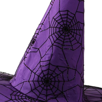 Moterų, Mergaičių Halloween Pasiekė Bžūp Šydas Spiderweb Violetinę Satino Ragana Skrybėlę Šalies Kostiumų Priedų