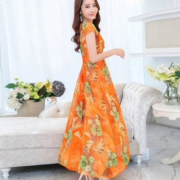 Moterų suknelės, Nauja siunta iki 2018 m. Vasaros trumpomis rankovėmis Atspausdintas šifono suknelė Elegantiškas Plonas Aukštos juosmens Bohemijos paplūdimio suknelės LY887