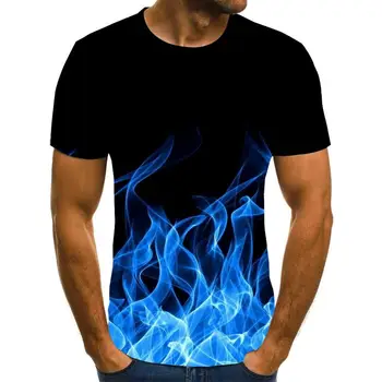 Mėlyna Liepsna marškinėlius Vyrų, Moterų marškinėliai 3d t-shirt Juoda Tee Atsitiktinis Viršų Anime Camiseta Streatwear trumpomis Rankovėmis Marškinėlius Azijos dydis