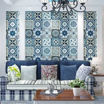 Mėlyna Maroko Imitacija, Plytelių, Tapetų, Miegamojo Kambarį, Tv Foną, Sienos Keraminių Plytelių, Tapetų Matinis Roll Vandeniui