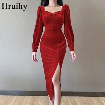 Nauja Suknelė Moterims Ilgomis Rankovėmis Raudona Elegantiškas Aukšto Juosmens Mados Ilga Suknelė Moteriška Rudens Aikštėje Apykaklės Vakare Šalies Klubas Skraiste