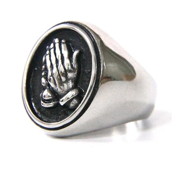 Naujas Atvykimo Mergelės Marijos Rankas Žiedas 316L Nerūdijančio Plieno Mens Žiedas Mados Kietas Sidabras Ovalo formos Poliravimo Žiedas
