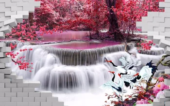 Naujas Custom 3D Gražus Atspausdintas Užuolaidų Plytų Sienos Raudonos Gėlės Creek Blackout Atspalvio Užuolaidos, Lango Užuolaidos Kambarį
