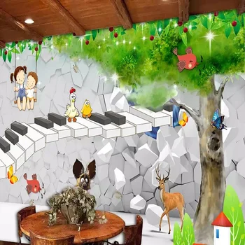 Naujas Custom didelės freskos 3D tapetai, mielas Šiaurės animacinių filmų gyvūnų, vaikų, miegamojo freskos TV atgal sienų dekoras giliai 5D iškilumo