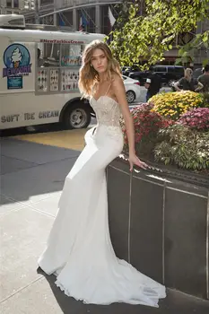 Naujas Dizainas Undinė Vestuvių Suknelės 2020 Brangioji Kaklo Spageti Dirželis Teismas Traukinio Appliques Šifono Vestuvinės Suknelės vestidos
