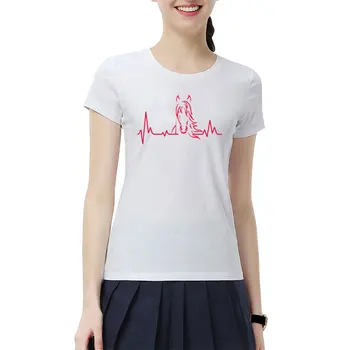 Naujas Mados Moterų Mergina širdies Plakimas Arklių T Shirts Vasaros Stiliaus trumpomis Rankovėmis Medvilnės Mielas Jojimo Arklys Moteris, T-shirts