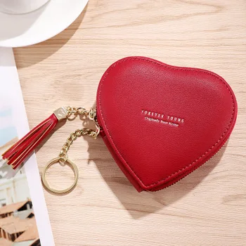 Naujas mielas mažos piniginės širdies keychain ponios mini piniginės monetos duomenų eilutė ausinių saugojimo maišelis