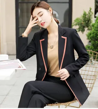 Naujausias Kontrasto spalvų biuro moteriški švarkai, paltai 2019 m. pavasario rudens mados ilgomis rankovėmis elegantiški paltai moterims topai gx1068
