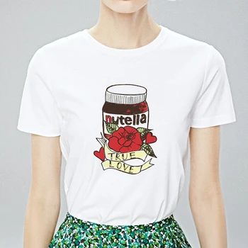 Nauji marškinėliai Moterims Atsitiktinis Viršų Nutella Universalus Ropa Mujer Estetinės Spausdinti Juokinga Grafinis T-shirt Harajuku Gana Mados Marškinėlius