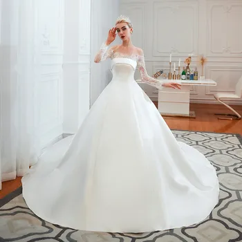Naujo Dizaino Satino Lace A-Line Wedding Dresses Nėrinių Korsetas Sodo Vestuvinės Suknelės Gamtos Talėja Moterų Sodo Nuotakos Suknelė Pavasario