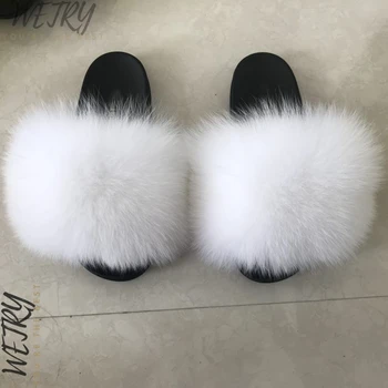 Nekilnojamojo Fox Fur Skaidres Furry Patalpų Šlepetės Moterims, Namų Batai, Moteris Purus Butas Sandalai Vasarą Dizaineris Prekės 2020 