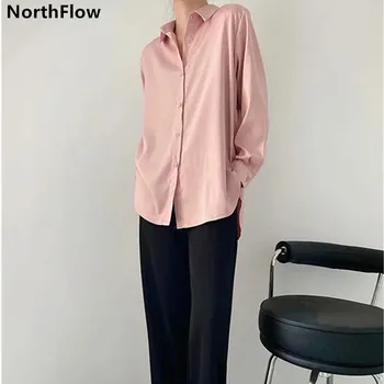 Northflow Blusas Palaidinė Mujer de moda Satino Kietas Rožinės spalvos Kimono Domino Palaidinės Plius dydis Moterų Topai