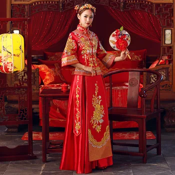 Nuotaka Šiuolaikinės Cheongsam Kinų Tradicinė Suknelė Vestuvių Qipao Su Siuvinėjimo Suknelė Skraiste Chinoise Rytų Stiliaus Vakare Gown