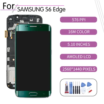 ORIGINALUS SAMSUNG Galaxy S6 Krašto LCD Jutiklinis Ekranas skaitmeninis keitiklis Surinkimo Samsung S6 Krašto Ekranas su Rėmo Pakeitimo G925