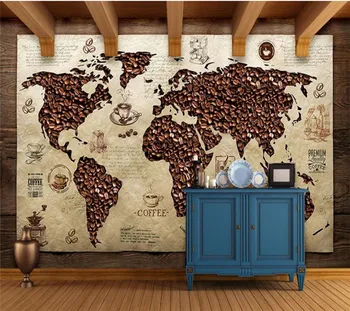 Papel de parede Kavinė pasaulio žemėlapio Derliaus tapetai,kavos gyvenamasis kambarys su sofa-lova, TV sienos miegamajame restoranas, baras 3d piešiniai