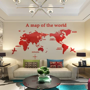Pasaulio žemėlapyje akrilo 3D stereo Sienos Lipdukas sofa fone sienų lipdukai sienų apdailai Biuras