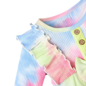 Pavasario Baby Girl Kaklaraištis dažyti Trikampis Šortai Romper Lankas Susiėmę ilgomis Rankovėmis Bodysuit Jumpsuit Kūdikis, Vaikas, Drabužių, Karšta Parduoti