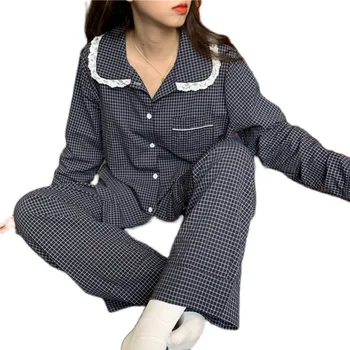 Pavasarį ir Rudenį Naujų korėjos versija, laisvi ir patogūs mažų šviežių bauda tinklelis studentų laisvalaikio namuose dėvi pižama