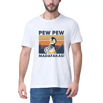Pingvinai Pew Pew Madafakas Juokingi Pingvinai Gangsteris Meme T-Shirt, Derliaus Men Medvilnės, trumpomis rankovėmis T-Shirt Humoro Dovanų Top tee