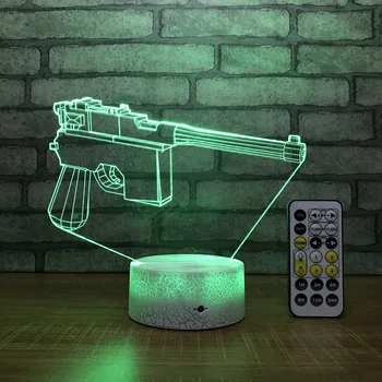 Pistoletas LED 3D Lentelės, Stalo Lempos USB 7 Spalvų Keitimas Naktį Šviesos Vaikai Miego Apšvietimas, Dovana, Namų Dekoro Balta Bazė su RF Valdytojas