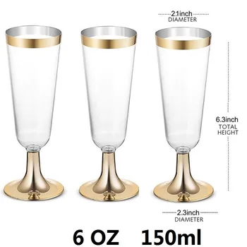 Plastikiniai Aukso Oprawie Šampanas Fleitos Skaidrus Vestuvių Puodeliai Sunkiųjų Išgalvotas Šalis, Stiklo, Stiklinius Indus 6pcs 5.5 OZ 150ml