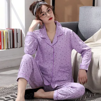 Plius Dydis Medvilnės ilgomis Rankovėmis Pajama Komplektai Moterų 2019 M. Rudenį Sleepwear Kostiumas Loungewear Homewear Pijama Mujer Namų Drabužiai