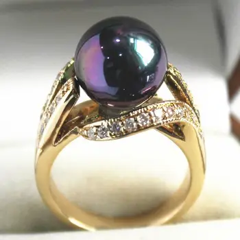Ponia elegantiškas naujų papuošalų 18KGP su crystal dekoruoti &12mm violetinė shell perlų žiedas(#7.8.9)