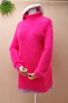 Ponios moterų mados mink kašmyro megztinių ilgomis rankovėmis golfo slim palaidinės puloveris angoros triušio kailinius žiemą megztinis megztinis
