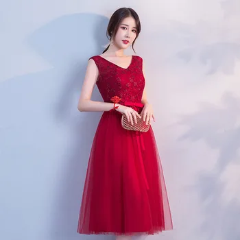 Popodion bridesmaid dresses raudona bridesmaid suknelę vestuvių svečių suknelė vestido de festa N1010