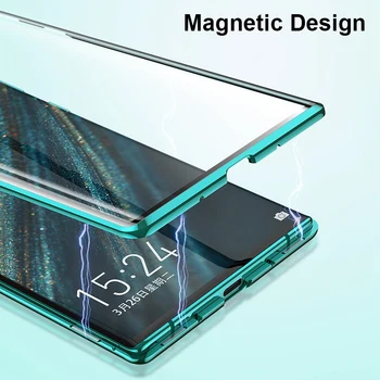 Prabanga Metalo Magnetinių Atveju, Huawei Mate 30 20 Pro P20 30 Lite Coque Grūdinto Stiklo Dangtis Telefoną Atveju Huawei Mate Pro 10